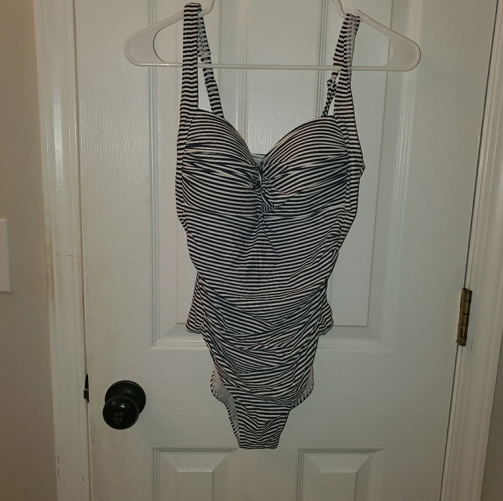 Size 8 navy and white one piece swim suit